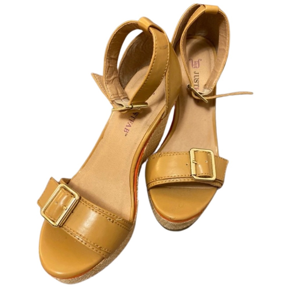 Just Fab 6’ wedge heels.Tan,  w/ ankle strap. 5.5